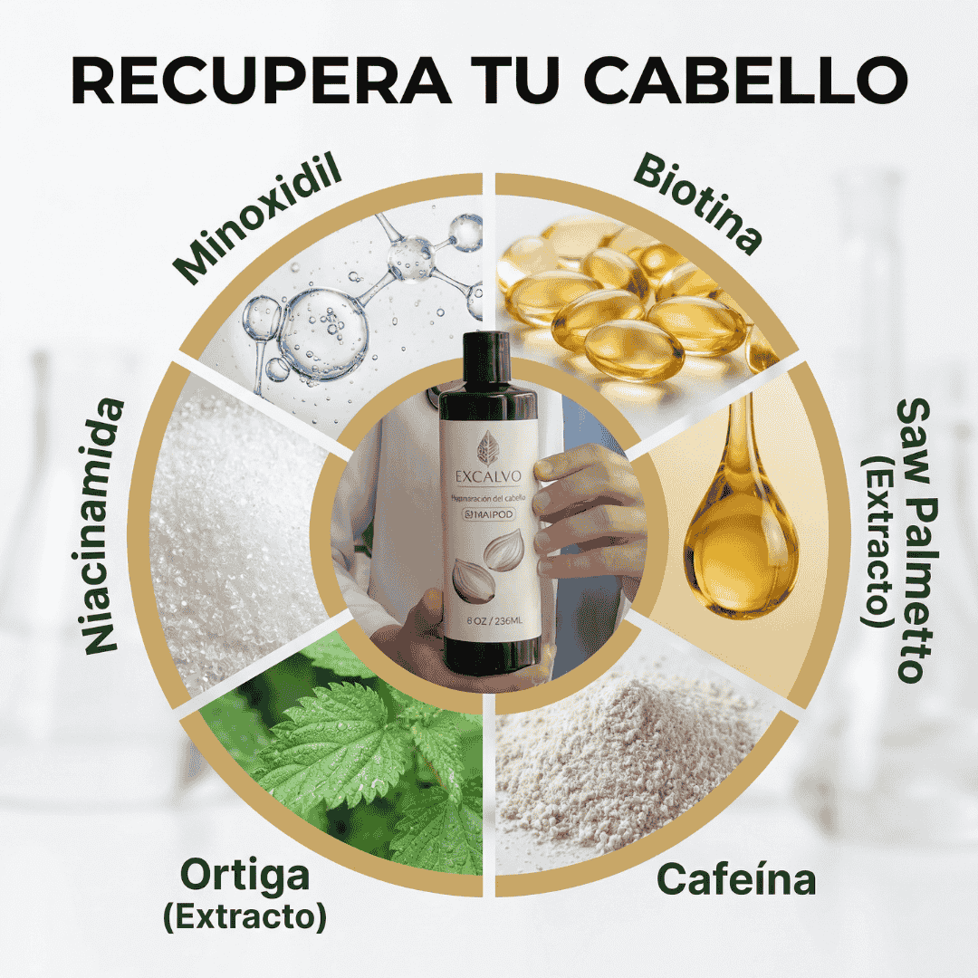 EXCALVO💆‍♂️ shampoo nutricional de cebolla🧅 canela y gengibre 🌿